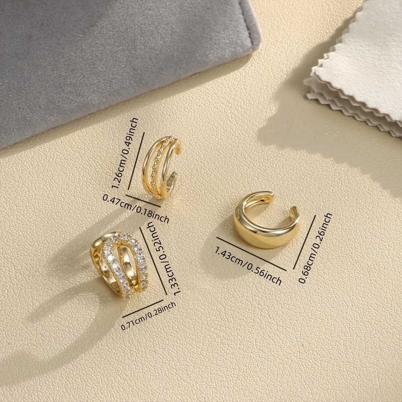 3pcs European Minimalist Copper Inlaid Zirconia Ear Clip Set